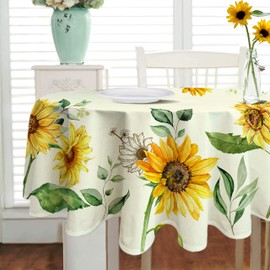 Yighty Oval Sunflower Floral Tablecloth 60x84inch, Sunflower Watercolor Floral Table Cloth,Waterproof Wrinkle Resistant Tablecloth, Spring Summer Decoration for Holiday Kitchen Dining Room