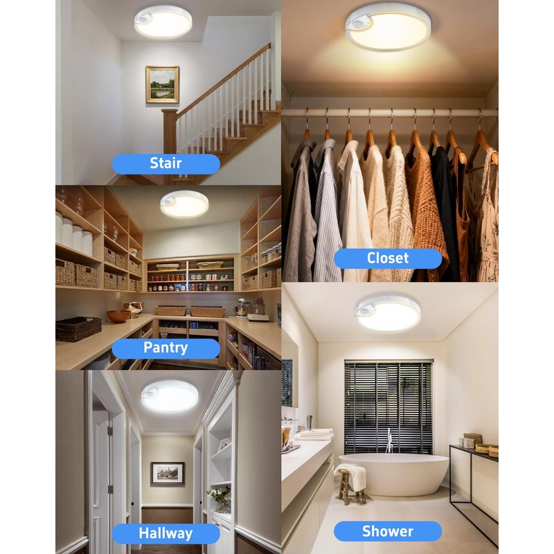 TOOWELL Rechargeable Motion Sensor Ceiling Light: Closet Lights Motion Sensored,
