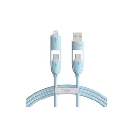 TRON 4-in-1 USB A to C Charger Cable - Pink, 5FT, with LED Light (Blue)