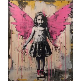 The Little Girl with Wings Painting by Numbers Kits 16x20 inch Canvas Street Graffiti Series DIY Oil Painting for Adults Beginners with Brushes Acrylic Pigment Drawings Gift (without Frame)