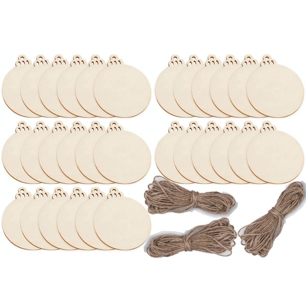 30pcs Large Round Wooden Discs with Holes,4.7 * 4 In,