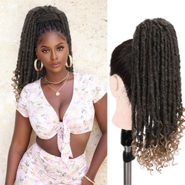 WIGER Clip In Dreadlock Ponytail Extensions Faux Locs Twisted Hairpiece for Black Women Ombre Blonde Medium Length Coily Curly Ponytails Goddess Locs Wrap Around Synthetic Fake Pony Hair