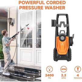 Giraffe Tools Pressure Washer, Max 2400 PSI, 2.3 GPM Electric Power Washer with 4 Quick-Connect Nozzles, Foam Cannon for Cars/Patios/Driveways/Fences, 20 ft