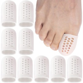 Alpinleux 10 Pack Silicone Toe Protectors for Big Toe, Breathable Soft Elastic Toe Covers, Toe Cap Toe Sleeves for Ingrown Toenails, Missing Toenails, Blisters, Corns, Calluses, Hammer Toes (White)