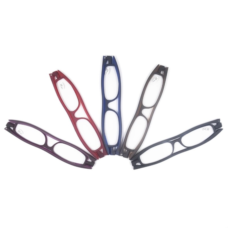 [Henghao] 老眼鏡 5色選択可能 360度回転 折りたたみ型 おしゃれ リーディンググラス 携帯用 ポケットシニアグラス 専用革ポーチ＆クロス付き