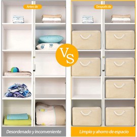 HONGHCL - Cestas de Almacenamiento de Tela para Organizar 3pcs, Cestas Decorativas de Almacenamiento con Asas,Cestas de Tela Organizadoras de Grandes de Plegable para Ropa Juguetes, 35*25*17cm(Beige)