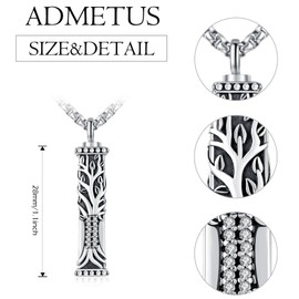 ADMETUS Square Ash Necklace Sterling Silver Tree of Life Urn Necklace for Ashes Square Cremation Pendant Jewellery Memorial Gifts for Men