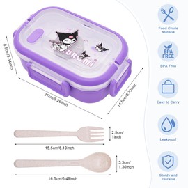 YCVBCY Kuromi Children's Lunch Box, Cute Lunch Box with Compartments, BPA-Free, Lunch Box for Food, Fruit, Snack, Suitable for Children