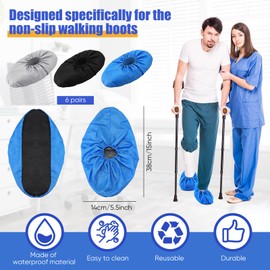 Mepase 12 Pieces Fracture Walking Boot Cover Recovery Reusable Boot Cover Waterproof Non Skid Foot Brace Cover for Walking Boot Cast Rain Cover, Black Gray Blue (14.96 x 5.51 Inches)