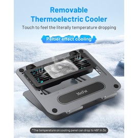 Metfut Laptop Cooling Pad with Detachable Fan & Thermoelectric Cooler, Adjustable Height & Angle, 360 Rotation Base, Carbon Steel Framework, Ultra-Quiet & Super Sturdy for up to 15.6” Laptop