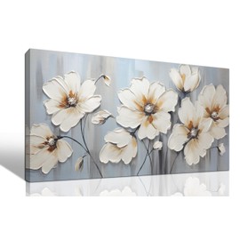 Rxrpexjke Large Artwork Canvas Wall Art for Living Room Bedroom Modern White Flower Theme Picture Wall Art with Frame Canvas Decorative Artwork Hangable Decor Painting Size 20x40