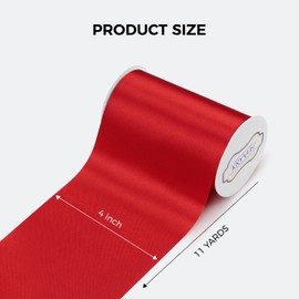 Kryvus Red Satin Ribbon, 100mm x 10M Wide Red Ribbon, Solid Large Ribbons for Cutting Ceremony, Grand Opening, Wedding Chair Sash, Car Decor, Gift Wrapping, Party Decoration