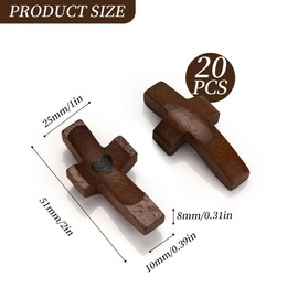 YEUIKERR 20 PCS Wooden Cross Fidget Bulk Small Pocket Cross My Heart Stress Relief Religious Gifts for Clutching, Clinging and Praying