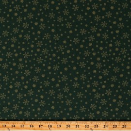 Andover Fabrics Cotton Metallic Gold Snowflakes on Green Christmas Fabric Print by Yard D400.45