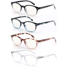 HAPJOYS-Gafas de lectura con bloqueo de luz azul + 1,50 para mujer, redondas, para lectores de rayos azules, circulares, con lupa, para mujer, con cabeza pequeña/cara, paquete de 4