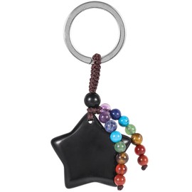 KYEYGWO Crystal Stars Keyring for Unisex, 7 Chakra Stone Key Ring, Decorative Healing Stone, Pentagram Bag Pendant, Lucky Star Pendant for Lanyard Key Ring, black
