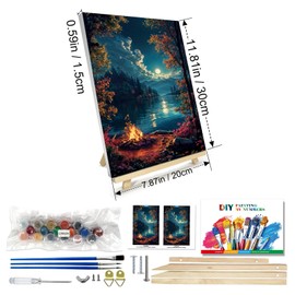 JOOZ Paint by Numbers Kit for Adults with Frame, Landscape Paint by Numbers for Adults, Moon Lake Paint by Number with Easel, DIY Acrylic Oil Painting Kit for Home Wall Decor 8 x 12 Inch