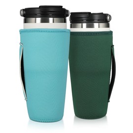 kwmobile Neoprene Tumbler Holder (Set of 2) - Cup Sleeve for 30oz (887ml) Travel Tumblers - Drinks Cups Protector Holders - Blue/Green