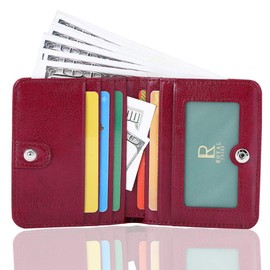 FT FUNTOR Small Wallet for Woman with Card Ladies Bifold Zipper Pocket RFID Blocking Leather Wallet Purse (Wax Red)