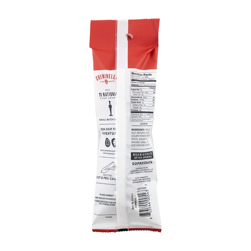 Creminelli Sopressata Salami, (3 count, 5.5oz), Humanely Raised Pork*, No
