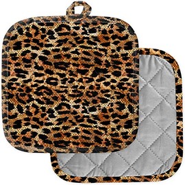 [Pack of 2] Pot Holders for Kitchen, Washable Heat Resistant Pot Holders, Hot Pads, Trivet for Cooking and Baking (Leopard Animal Print)