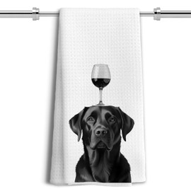 LUKIPOM Funny Black Labrador Wine Kitchen Towels, Black Lab Gifts Dish Tea Towels for Kitchen Decor, Gifts for Labrador Dog Lovers Hand Towels for Bathroom Decor, 16x24 Inches