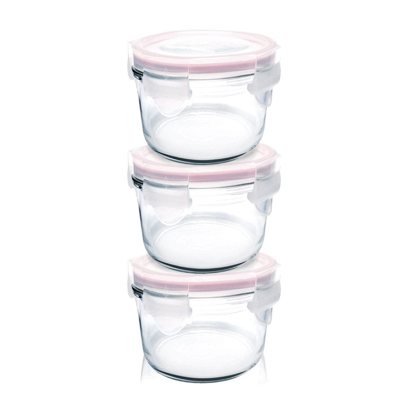 Glasslock MCCB016 Baby Food Round Container, 3-Piece Set, Clear, GL-545