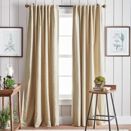 Martha Stewart Lido Linen Blackout Foam Lined Rod Pocket/Back Tab Window Curtain Panel Pair, 84", Linen
