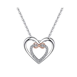 QKEPCY Women's Necklace Interlock Heart Pendant Necklace,925 Silver Heart Necklaces for Teen Girls Women, Adjustable Chain Necklace Clavicle Chain Girlfriend Necklace Gift