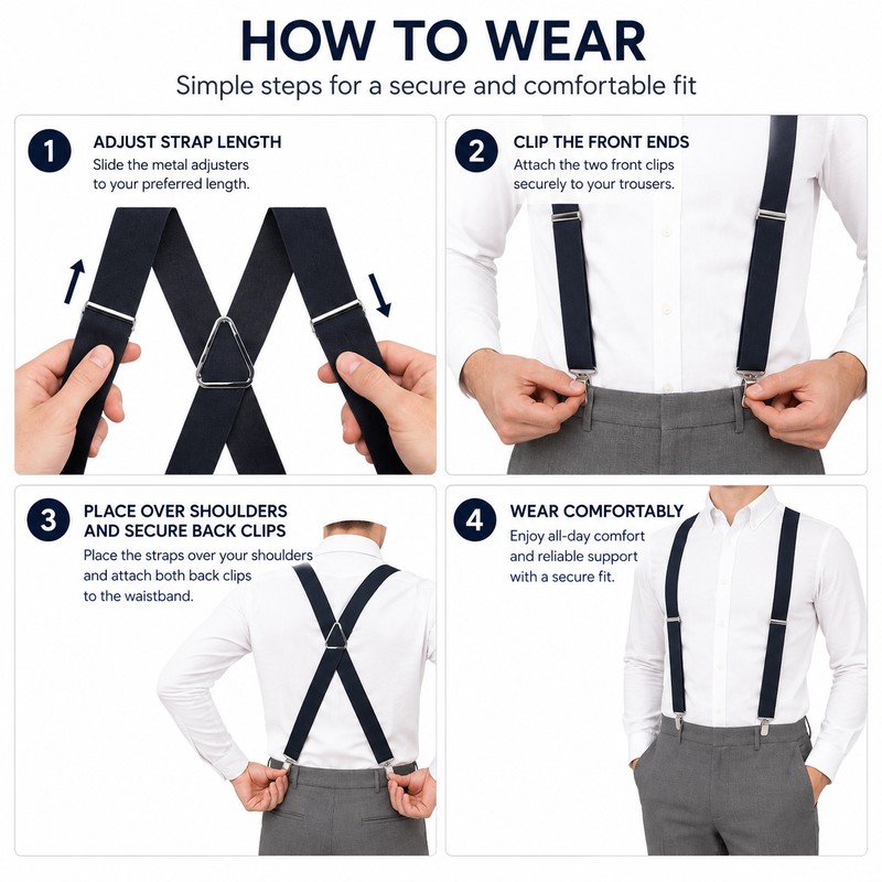 Heavy Duty Suspenders for Men – Adjustable 2-Inch Elastic X-Back