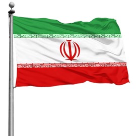 SHATCHI Large 5 x 3FT (150x90Cm) Iran Old Persia National Flag Iranian Persian Polyester Fabric Brass Eyelets for FIFA World Cup Football Rugby Sports Supporter, Green, White and Red
