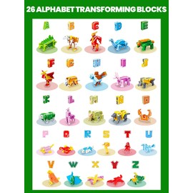 OBEST Pack of 26 Alphabet Robots, A-Z Letter Transformer Toy, for Children, ABC English Learning, DIY Dinosaur/Animals/Robot Educational Deformation Toys, Birthday Gift for 6+ Years Children