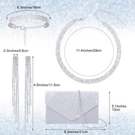 5 Pcs Women Accessories Including Shawls and Wraps, Evening Bag Clutch Purses, Rhinestone Jewelry Sets for Wedding Bridal (Silver)