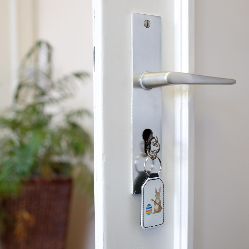 Mr. & Mrs. Panda Rectangular Keyring Rabbit Egg Painting, White