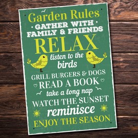 RED OCEAN Garden Rules Novelty Wall Plaque Garden Shed Summer House Friendship Sign Gifts