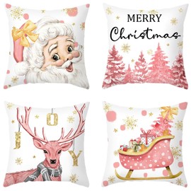 FOQENCCI Christmas Cushion Covers 18 x 18 inch Set of 4 Christmas Pillow Case for Sofa Bedroom Car Xmas Decorations Throw Pillowcase 18x18 Inches (18" X 18", Christmas 02)