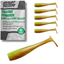EliasVFishing Tough Tugger Paddle Tail Swim Baits, Ultra Durable Soft Plastic Paddletail TuffTanium Swimbaits, Durable Swim Baits for Bass Fishing, Toughest Baits (Gator Glitter (6 Pack), 5.5")