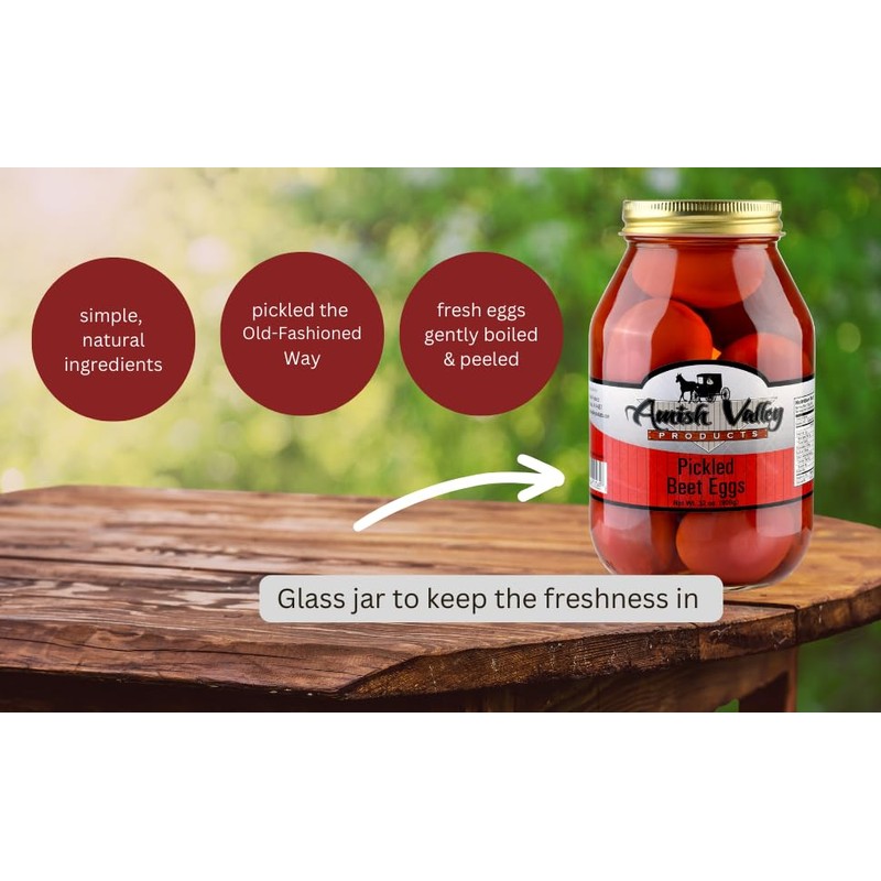 Amish Valley Products Pickled Eggs in Beet Juice Quart Glass