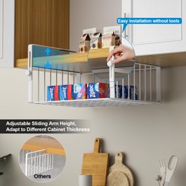 AmonHouseware 2Pack Under Shelf Basket Organizer,Adjustable Hanging Holder Storage for Cabinet Pantry Kitchen Cupboard Desk Counter Bookshelf Organization Add-on Space Saver Heavy Duty Slide-in,White