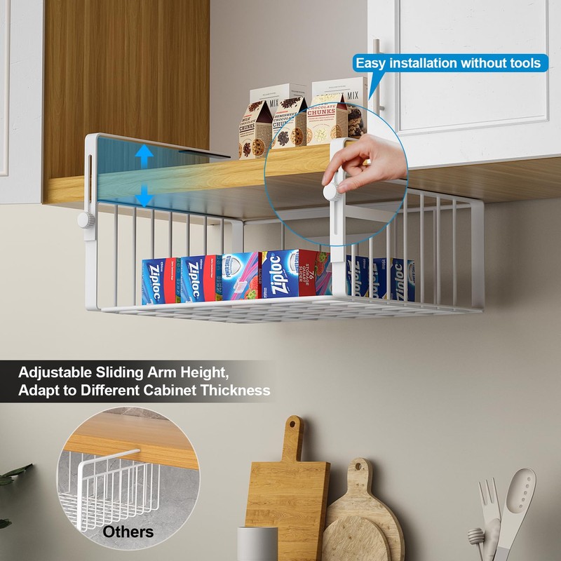 AmonHouseware 2Pack Under Shelf Basket Organizer,Adjustable Hanging Holder Storage for