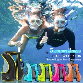 Rrtizan Snorkel Vest Adults Inflatable Swimming Life Jacket for Kayaking Diving Snorkeling Safety(Pink, L-XL)