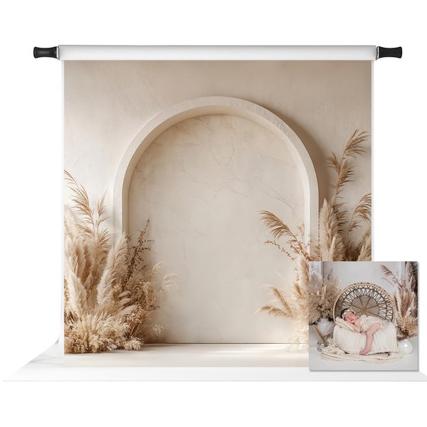 Kate 8x8ft Boho Arch Pampas Grass Backdrop for Pregnant Beige