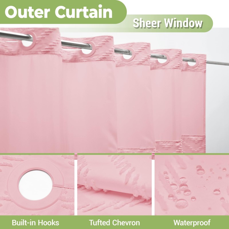 WONICY Extra Long No Hook Shower Curtain with Snap in