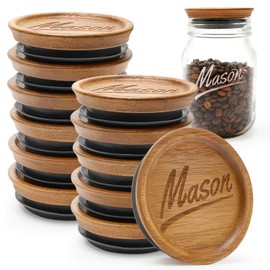 12 Pack Wooden Regular Mouth Mason Jar Lids Canning Supplies Small Mouth Mason Jars Tops Accessories Glass Jars with Wood Lid for Jar Cover Rings Decorative Silicone Jar Lids Reusable Canning Lids