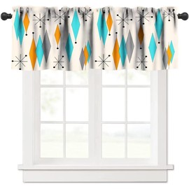 Mid Century Window Valances, Modern Geometric Atomic Shapes Orange Valances for Windows Treatment Decorations, Retro Style Curtain Valance for Bathroom Bedroom Living Room, 54x18in