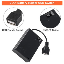 Coliao 5pcs 3 AA Battery Holder, USB Female Socket 3 AA Battery Case Box Holder 4.5-5V with Cover and On/Off Switch, USB Cable