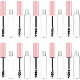 Tubo de Rímel Vacío Rellenable de 10ml, Plástico Rosa, 10 Piezas Cierre Hermético, Formato Portátil, Incluye Varita, Lote de 10 Unidades para Uso Cosmético