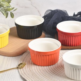 homEdge Porcelain Ramekins Set, 240 ml / 8 Fl Ounces Ice Cream Bowl, Creme Brûlée Ramekins Soufflé Cup for Baking, Set of 6 Orange