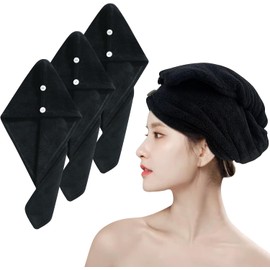 Paquete de 3 toallas de microfibra para el cabello, toalla de secado de pelo con botón, toalla de microfibra súper absorbente y de secado rápido, toallas de microfibra para el cabello para