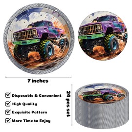 Jajajuegos 7" Truck Paper Plates Truck Celebrate Party Tableware Round Truck Disposable Dinner Paper Plates Set Truck Theme Party Paper Plates for Truck Birthday Baby Party Decorations(24pcs)
